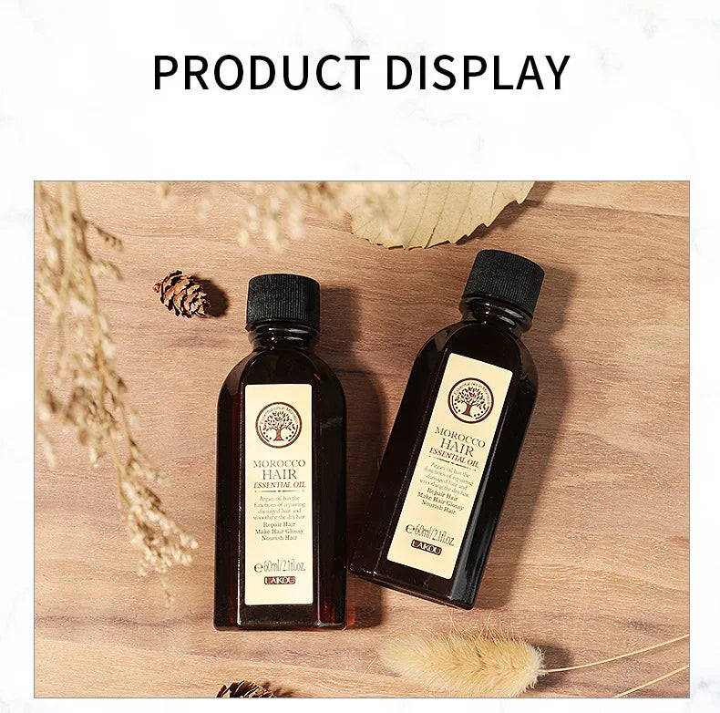 60ML Hair Care Moroccan Pure Argan Oil Hair Essential Oil for Dry Hair Types Multi-functional Hair Care Products for Woman