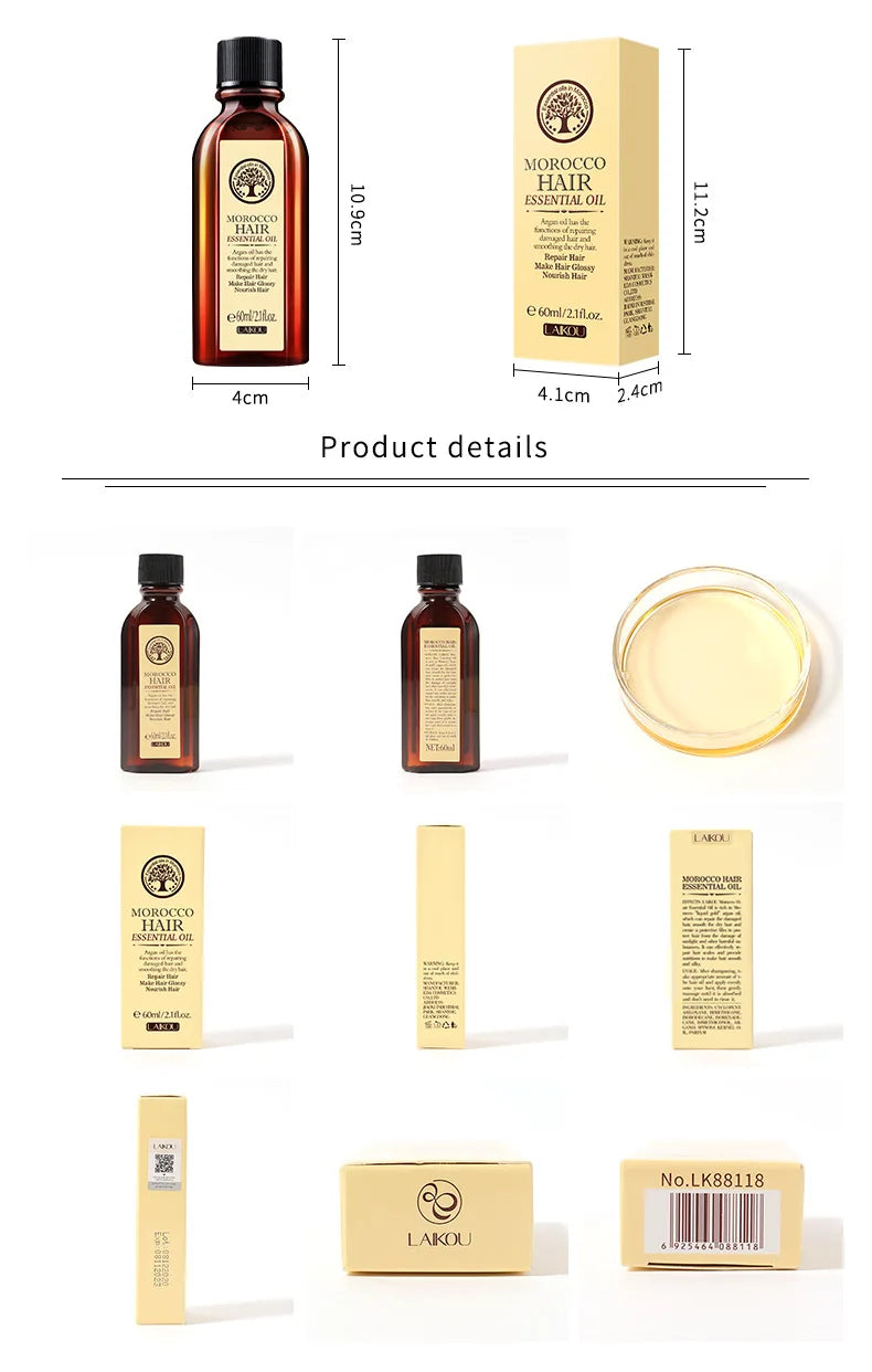 60ML Hair Care Moroccan Pure Argan Oil Hair Essential Oil for Dry Hair Types Multi-functional Hair Care Products for Woman