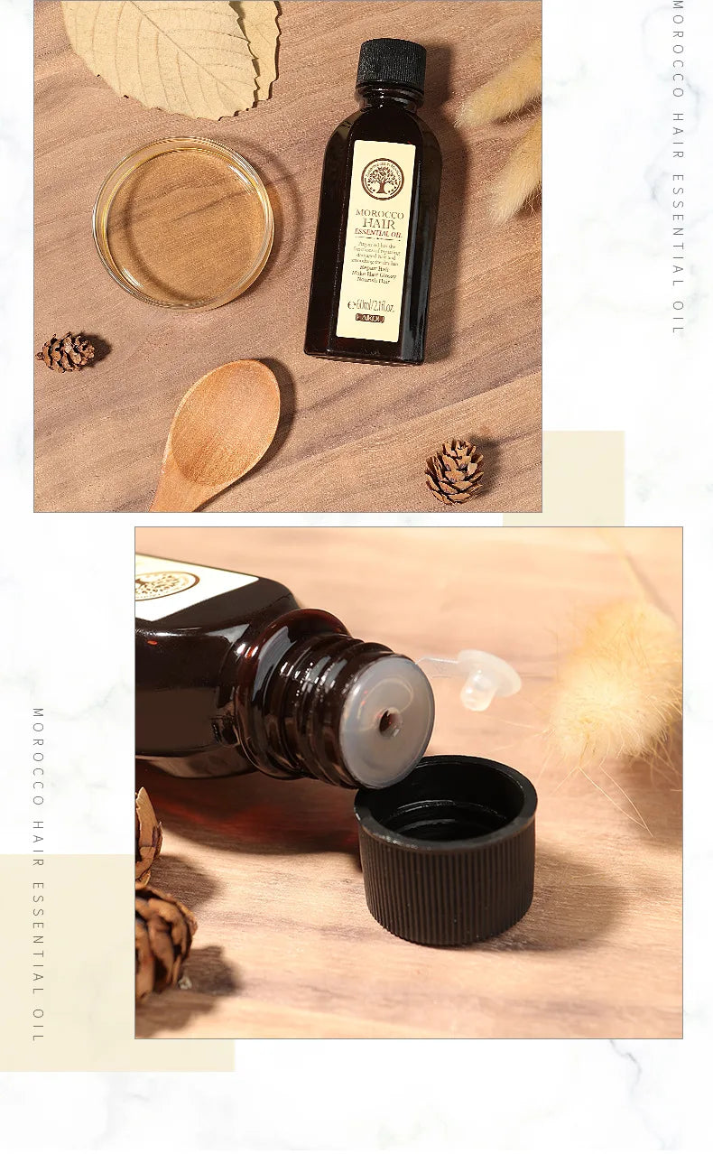 60ML Hair Care Moroccan Pure Argan Oil Hair Essential Oil for Dry Hair Types Multi-functional Hair Care Products for Woman