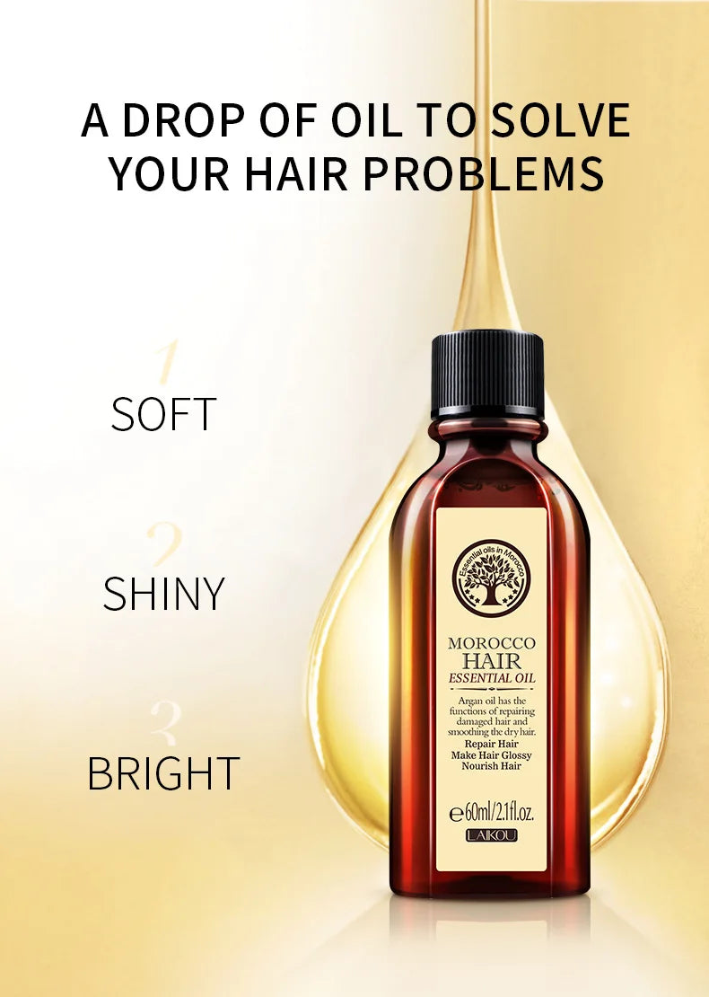 60ML Hair Care Moroccan Pure Argan Oil Hair Essential Oil for Dry Hair Types Multi-functional Hair Care Products for Woman