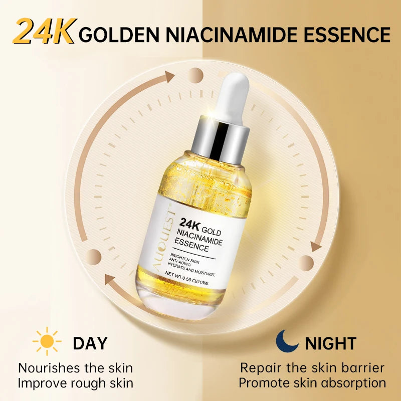 Niacinamide 24k Gold Serum Whitening Dark Spot Remover Anti Aging Hyaluronic Acid Face Serum Facial Skin Care Beauty Health