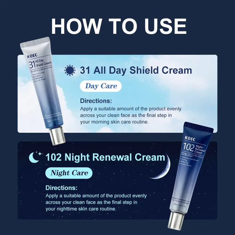 30ml*2 KOEC Niacinamide Day+Night Facial Cream Daytime Soothing Hydrating Brightening Night Nourishing Firming Skin Elasticity