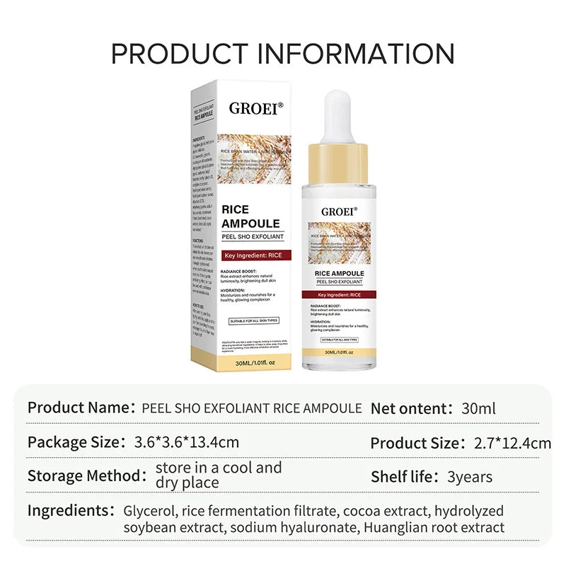 Glow Rice Ampoule Rice Essence Moisturizing And Hydrating Gentle Cleansing Peel Shot Exfoliant Repair Skin Niacinamide Essences