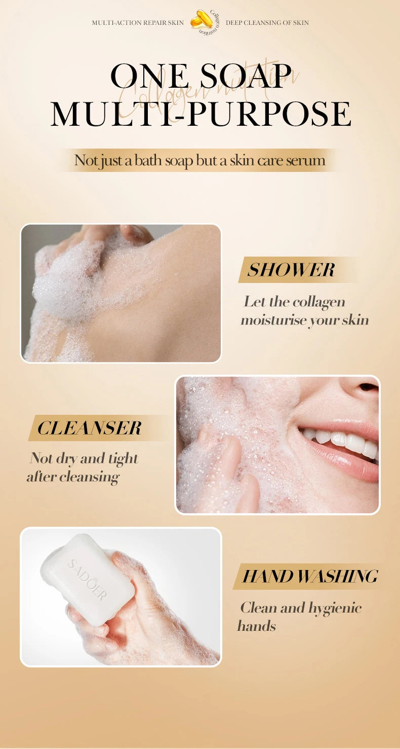 1/2pcs SADOER Collagen Ossein Facial Soap Face Wash Foam Facial Cleanser Moisturizing Oil Control Body Bathing Handmade Soap
