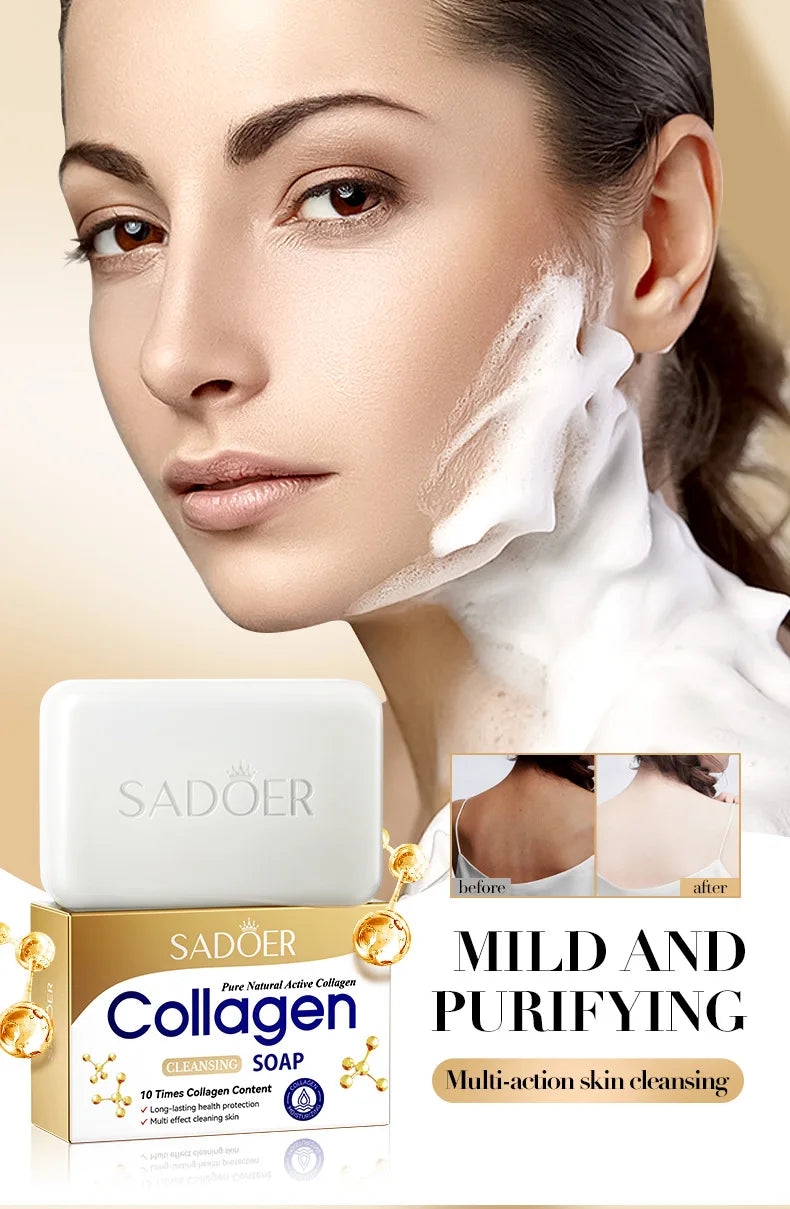 1/2pcs SADOER Collagen Ossein Facial Soap Face Wash Foam Facial Cleanser Moisturizing Oil Control Body Bathing Handmade Soap