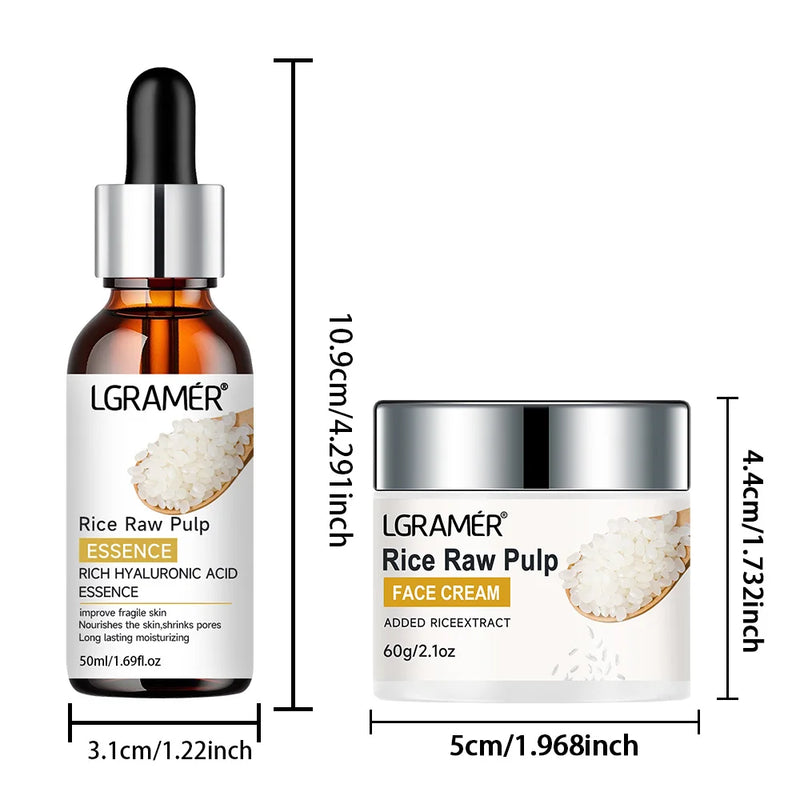 White Rice Serum Cream Combo Smooth Wrinkles Lifting Shrink Pores for Younger Healthier Skin Moisturizing Rice Raw Pulp Care Serum