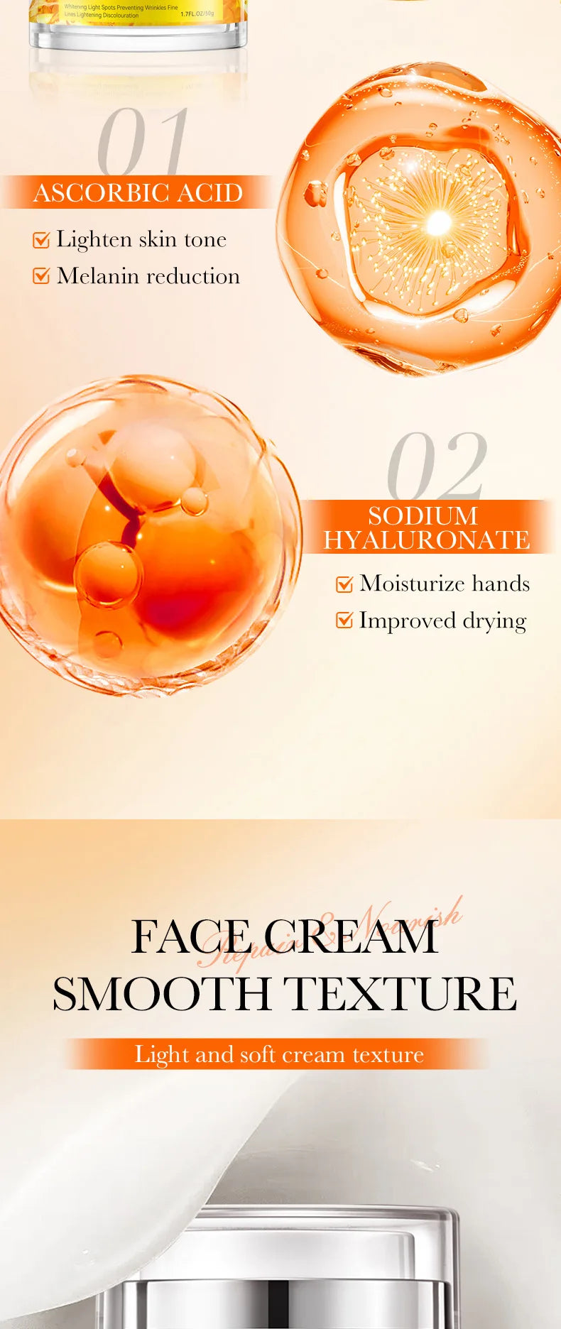 SADOER Vitamin C Collagen Face Cream Firming Moisturizing Brightening Hydrating Facial Cream Day Creams Beauty Face Skin Care