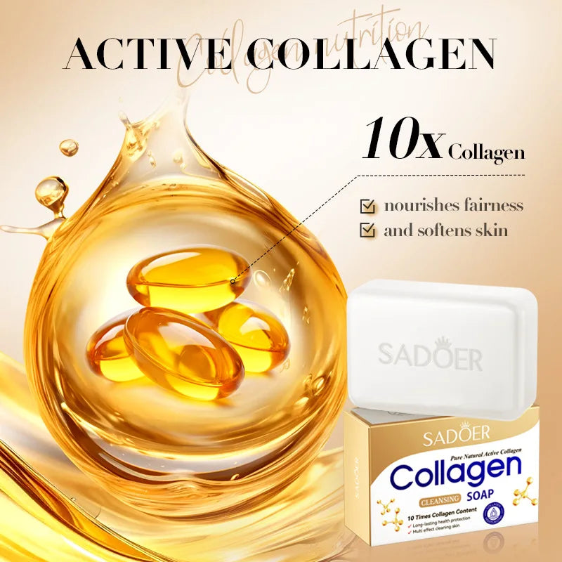 1/2pcs SADOER Collagen Ossein Facial Soap Face Wash Foam Facial Cleanser Moisturizing Oil Control Body Bathing Handmade Soap