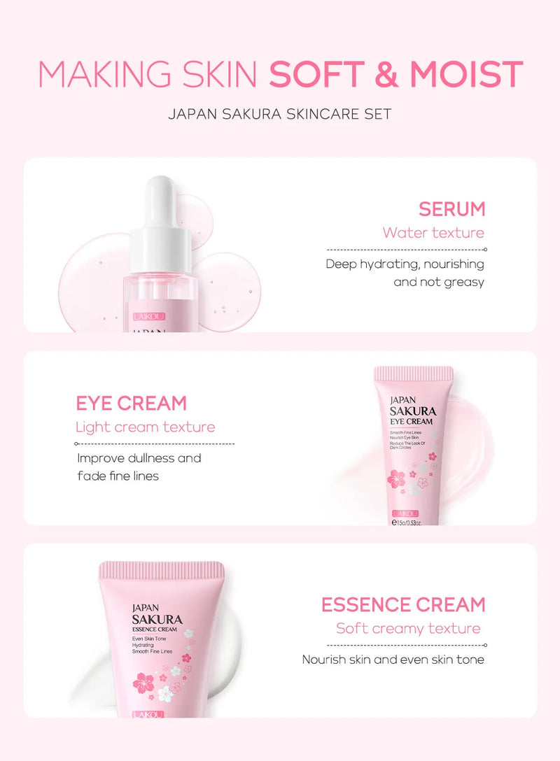3pcs/set LAIKOU Vitamin C 24K Golden Sakura Skin Care Sets Face Cream Serum Eye Cream Moisturizing Anti Wrinkles Face Care Kit