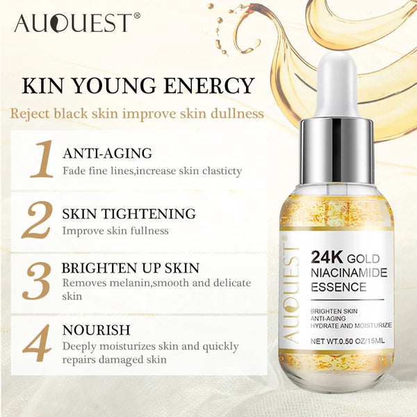 Niacinamide 24k Gold Serum Whitening Dark Spot Remover Anti Aging Hyaluronic Acid Face Serum Facial Skin Care Beauty Health