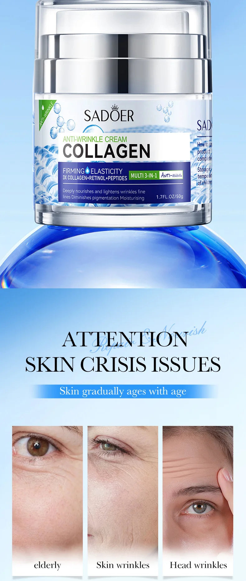 SADOER Vitamin C Collagen Face Cream Firming Moisturizing Brightening Hydrating Facial Cream Day Creams Beauty Face Skin Care