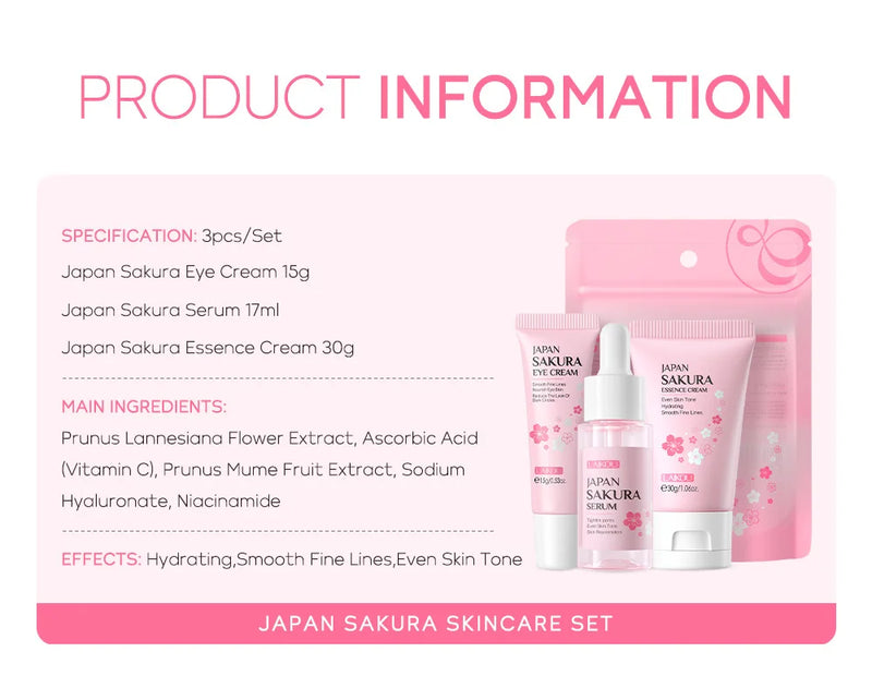 3pcs/set LAIKOU Vitamin C 24K Golden Sakura Skin Care Sets Face Cream Serum Eye Cream Moisturizing Anti Wrinkles Face Care Kit
