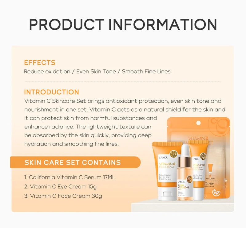 3pcs/set LAIKOU Vitamin C 24K Golden Sakura Skin Care Sets Face Cream Serum Eye Cream Moisturizing Anti Wrinkles Face Care Kit
