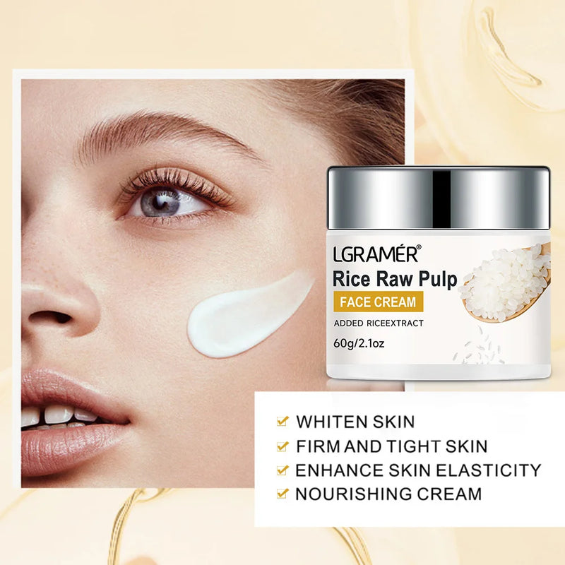 White Rice Serum Cream Combo Smooth Wrinkles Lifting Shrink Pores for Younger Healthier Skin Moisturizing Rice Raw Pulp Care Serum