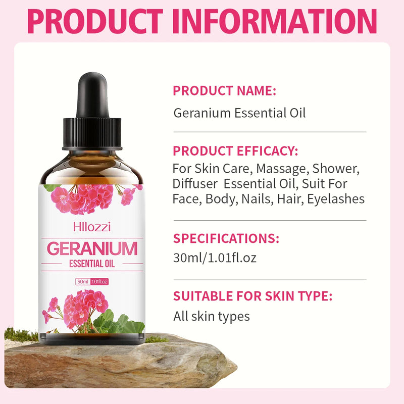 Geranium essential oil can replenish moisture and nourish the skin. It is suitable for body massage and hair care.