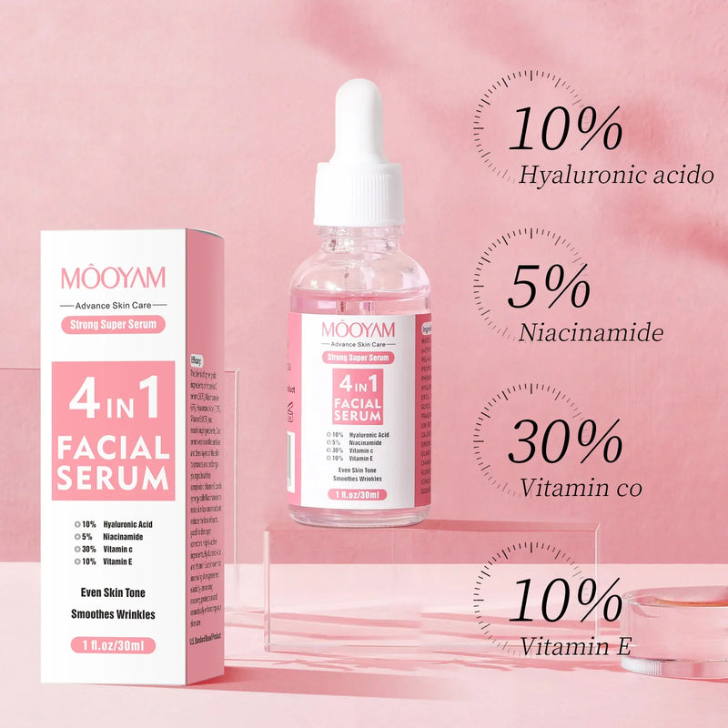 4IN1 Facial Serum Hyaluronic Acid Niacinamide VC VE Serum Cosmetics Dark Spot Remover Hydrating Moisturize Beauty Whiten Makeup