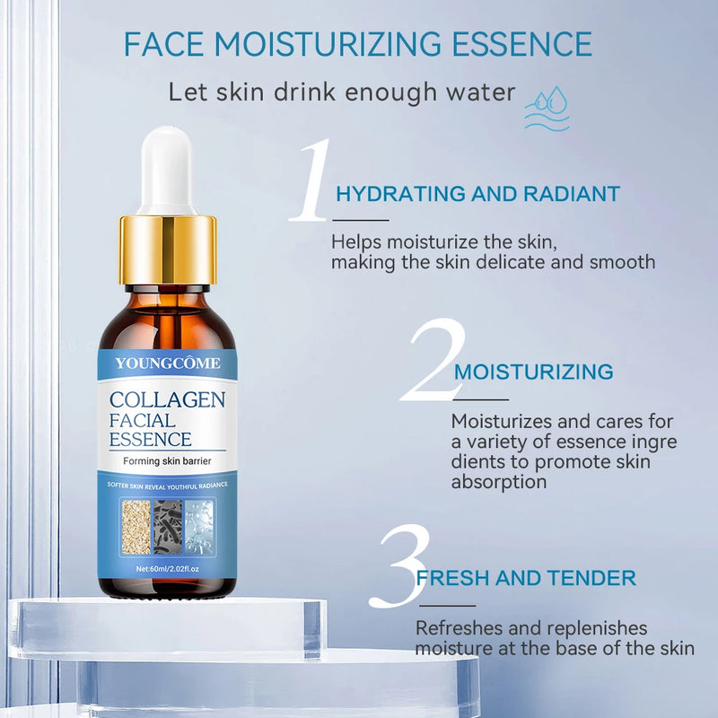 Collagen Face Serum Skincare Facial Essence Liquid Moisturizing Soothing Nourishing Face Serum Pore Shrink Skin Care 60ml