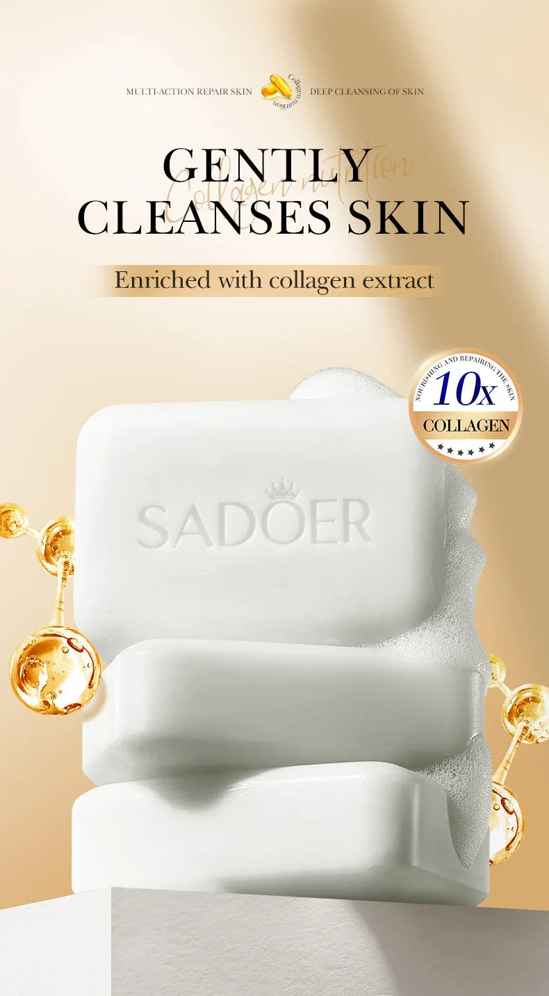 1/2pcs SADOER Collagen Ossein Facial Soap Face Wash Foam Facial Cleanser Moisturizing Oil Control Body Bathing Handmade Soap