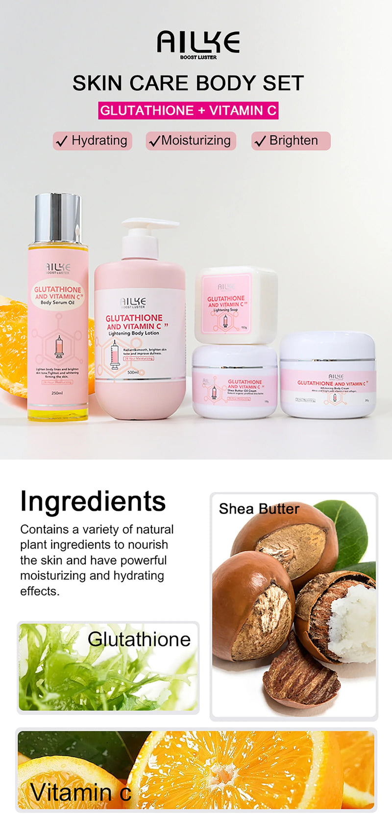 AILKE Whitening Moisturizing Korean Facial And Body Lotion, Reduce Melanin Wrinkles, Vitamin C Dark Spots Remove Skin Care Cream