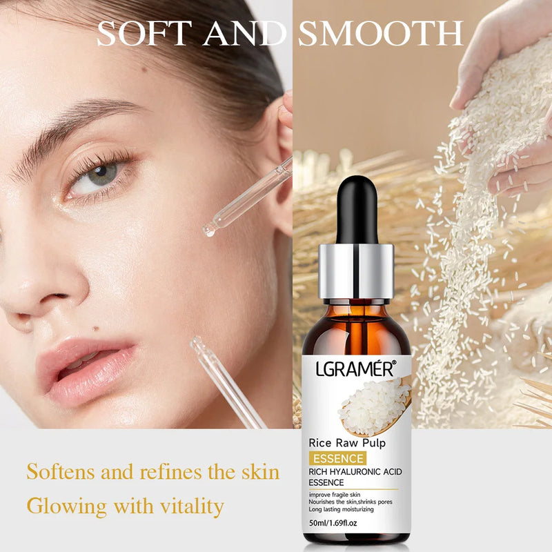 White Rice Serum Cream Combo Smooth Wrinkles Lifting Shrink Pores for Younger Healthier Skin Moisturizing Rice Raw Pulp Care Serum