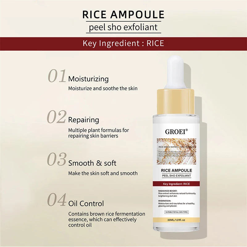 Glow Rice Ampoule Rice Essence Moisturizing And Hydrating Gentle Cleansing Peel Shot Exfoliant Repair Skin Niacinamide Essences