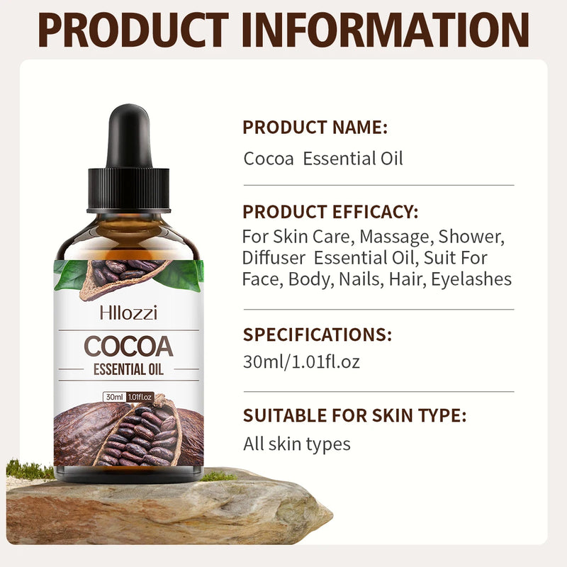 Cocoa essential oil, rich flavor, skin care, hair care, hydration, moisturizing, aromatherapy, aromatherapy, candles, DIY