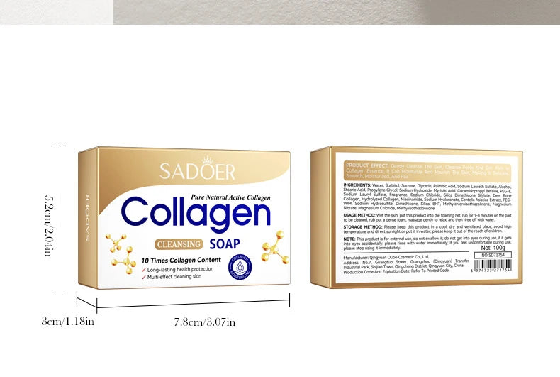 1/2pcs SADOER Collagen Ossein Facial Soap Face Wash Foam Facial Cleanser Moisturizing Oil Control Body Bathing Handmade Soap