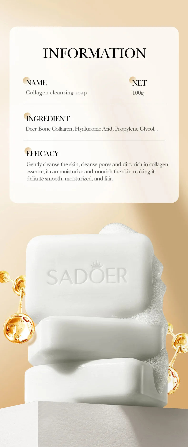 1/2pcs SADOER Collagen Ossein Facial Soap Face Wash Foam Facial Cleanser Moisturizing Oil Control Body Bathing Handmade Soap