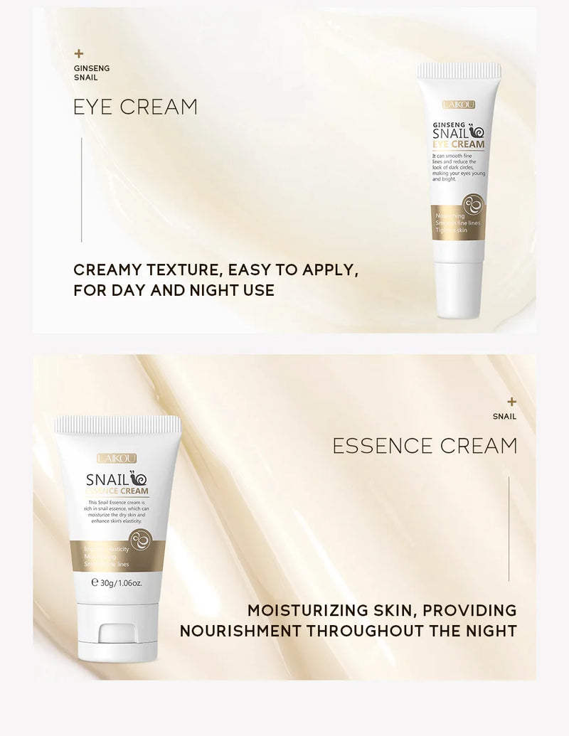 3pcs/set LAIKOU Skin Care Set Vitamin C Sakura Snail Essence Serum & Eye Cream & Face Cream Moisturizer Travel Size Skincare Set