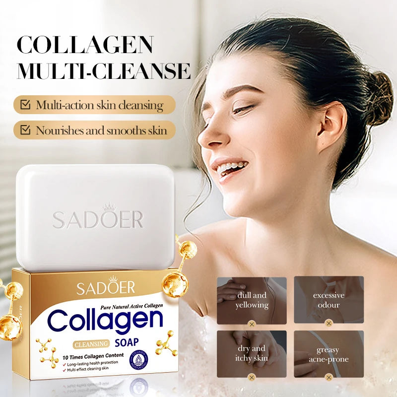 1/2pcs SADOER Collagen Ossein Facial Soap Face Wash Foam Facial Cleanser Moisturizing Oil Control Body Bathing Handmade Soap