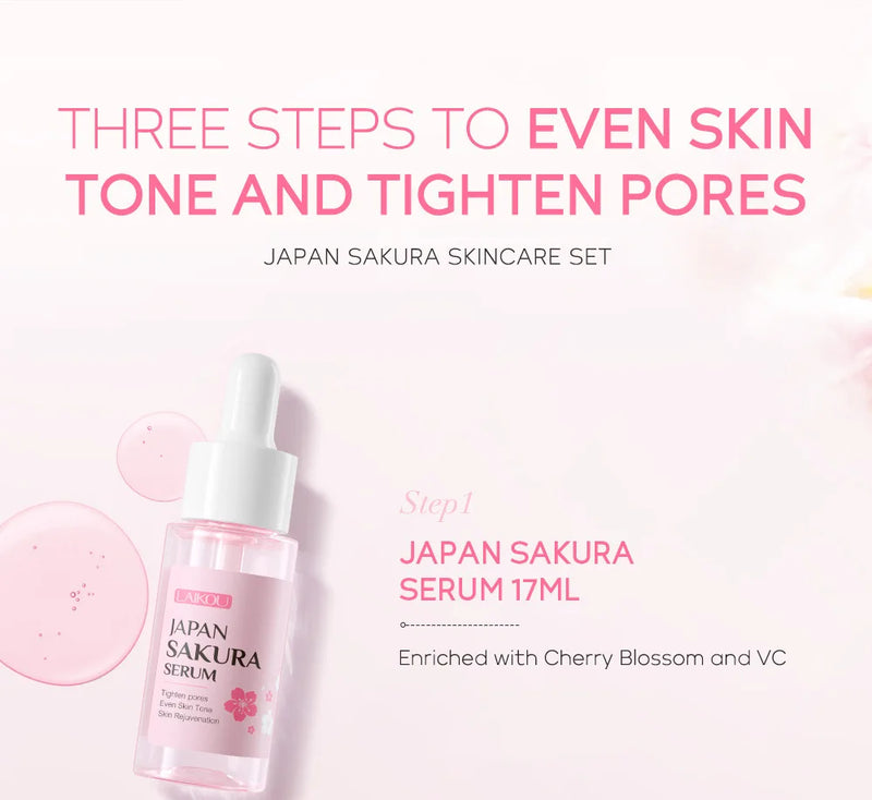 3pcs/set LAIKOU Skin Care Set Vitamin C Sakura Snail Essence Serum & Eye Cream & Face Cream Moisturizer Travel Size Skincare Set