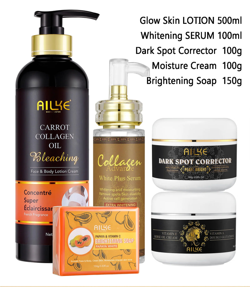 AILKE Collagen Women Skin Care Set, Moisturizing, Whitening, Youther, Remove Freckle, Dark and Black Spots, Skin Lightening Kit