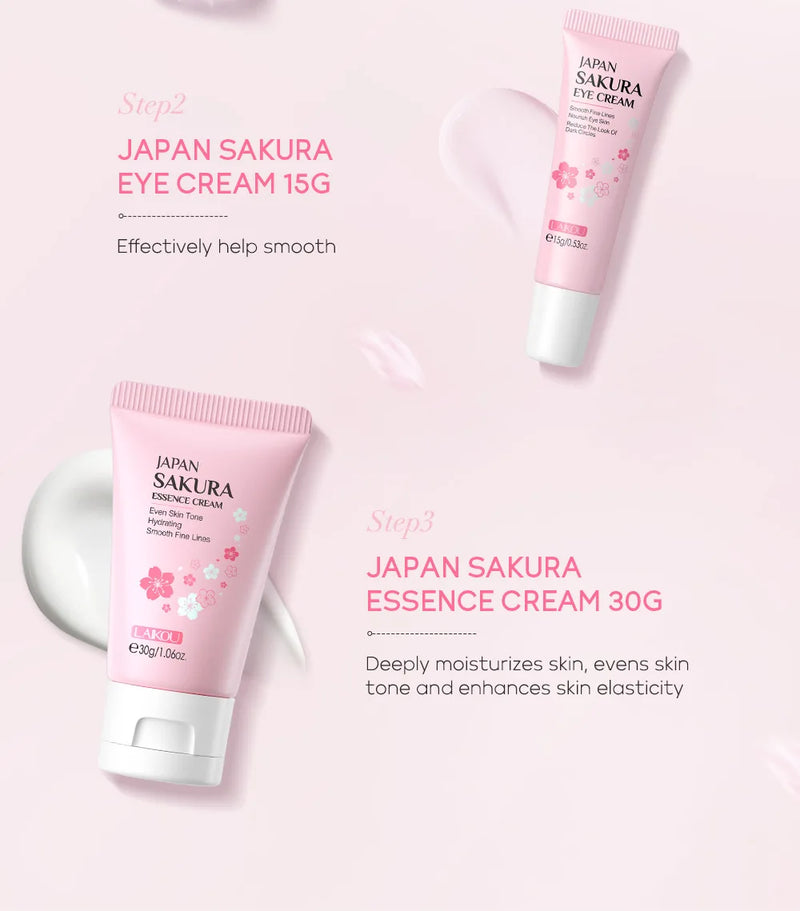 3pcs/set LAIKOU Vitamin C 24K Golden Sakura Skin Care Sets Face Cream Serum Eye Cream Moisturizing Anti Wrinkles Face Care Kit