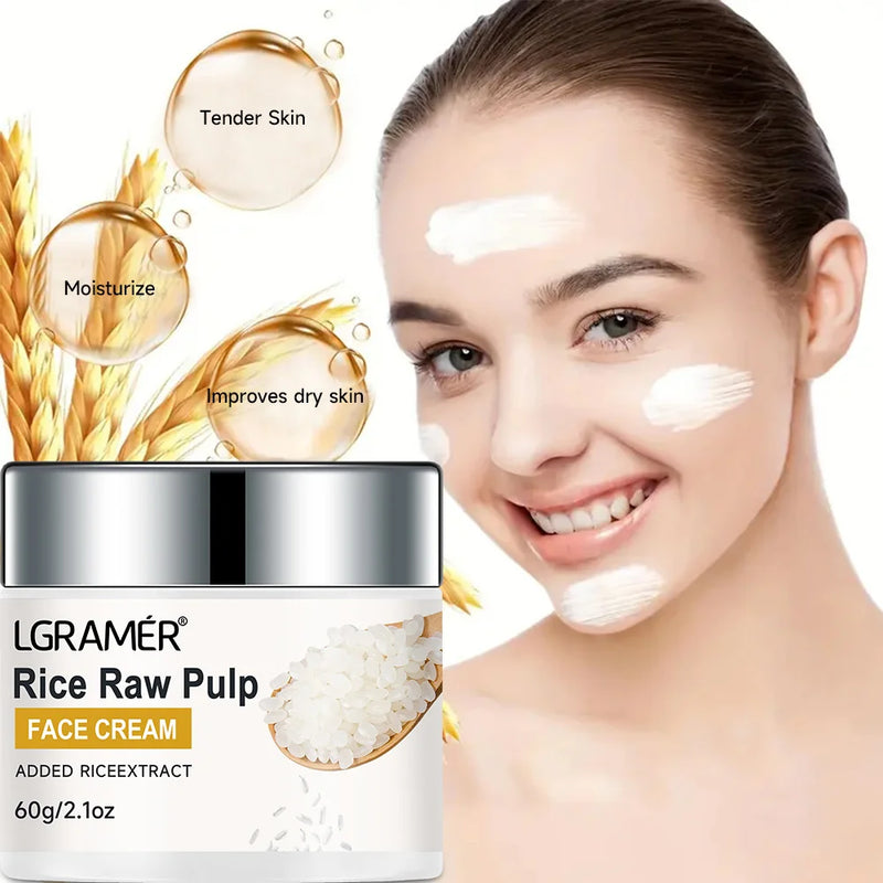 White Rice Serum Cream Combo Smooth Wrinkles Lifting Shrink Pores for Younger Healthier Skin Moisturizing Rice Raw Pulp Care Serum