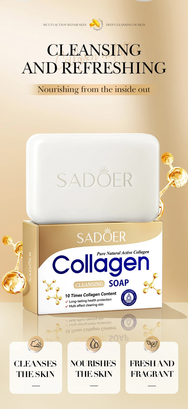 1/2pcs SADOER Collagen Ossein Facial Soap Face Wash Foam Facial Cleanser Moisturizing Oil Control Body Bathing Handmade Soap