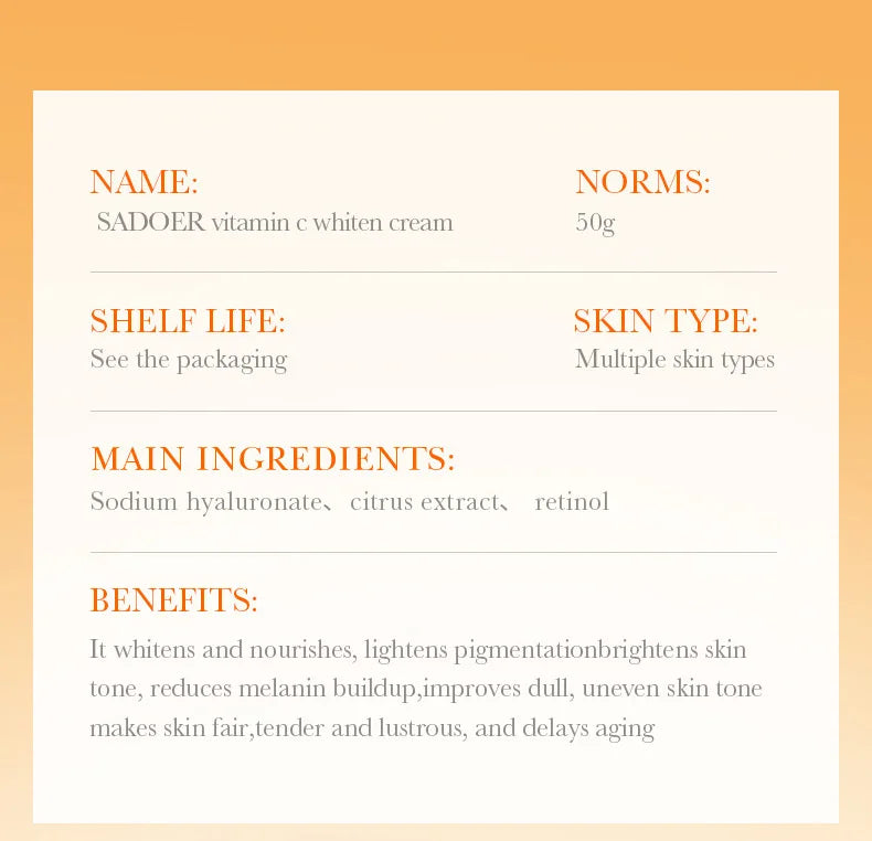 SADOER Vitamin C Collagen Face Cream Firming Moisturizing Brightening Hydrating Facial Cream Day Creams Beauty Face Skin Care