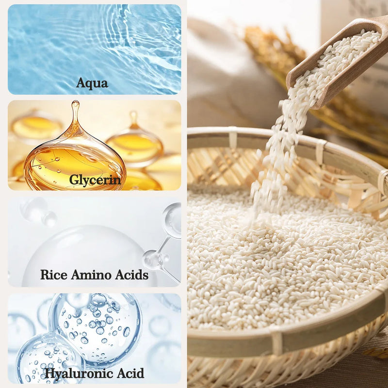 White Rice Serum Cream Combo Smooth Wrinkles Lifting Shrink Pores for Younger Healthier Skin Moisturizing Rice Raw Pulp Care Serum