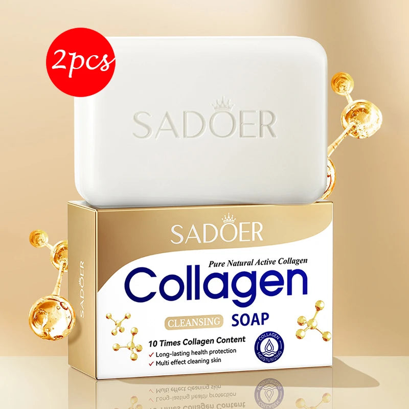 1/2pcs SADOER Collagen Ossein Facial Soap Face Wash Foam Facial Cleanser Moisturizing Oil Control Body Bathing Handmade Soap