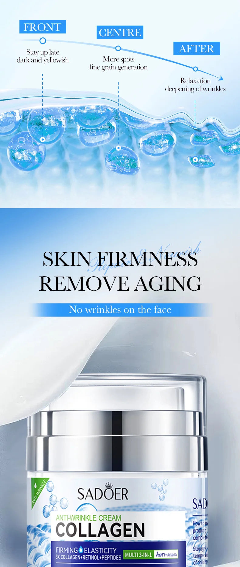 SADOER Vitamin C Collagen Face Cream Firming Moisturizing Brightening Hydrating Facial Cream Day Creams Beauty Face Skin Care