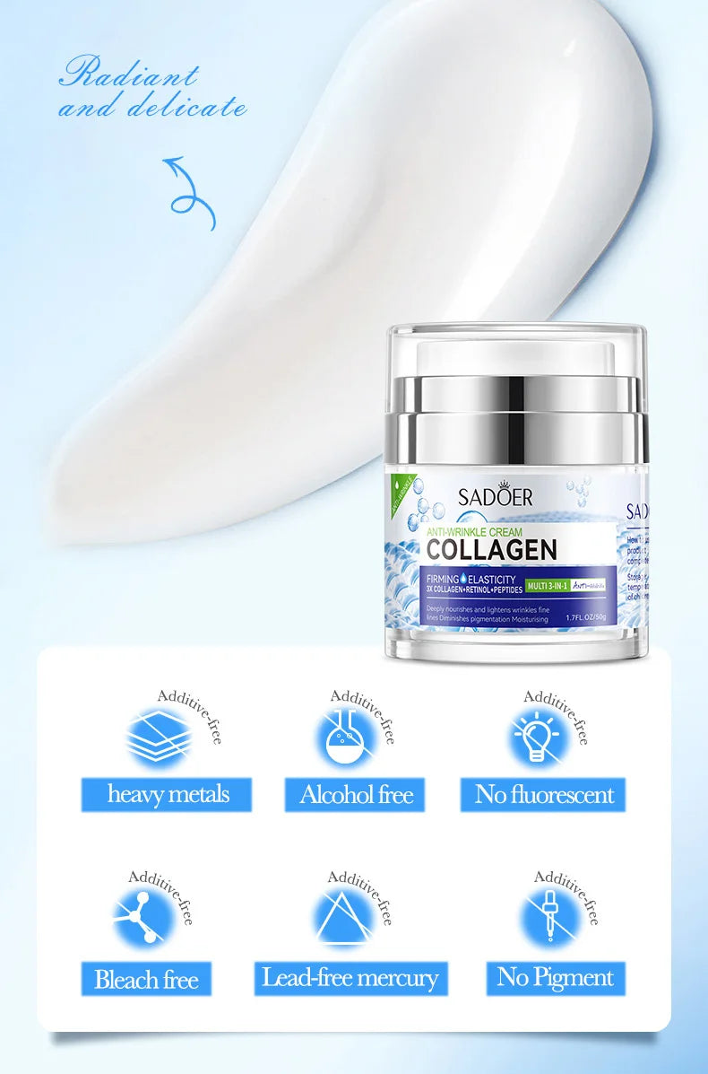 SADOER Vitamin C Collagen Face Cream Firming Moisturizing Brightening Hydrating Facial Cream Day Creams Beauty Face Skin Care