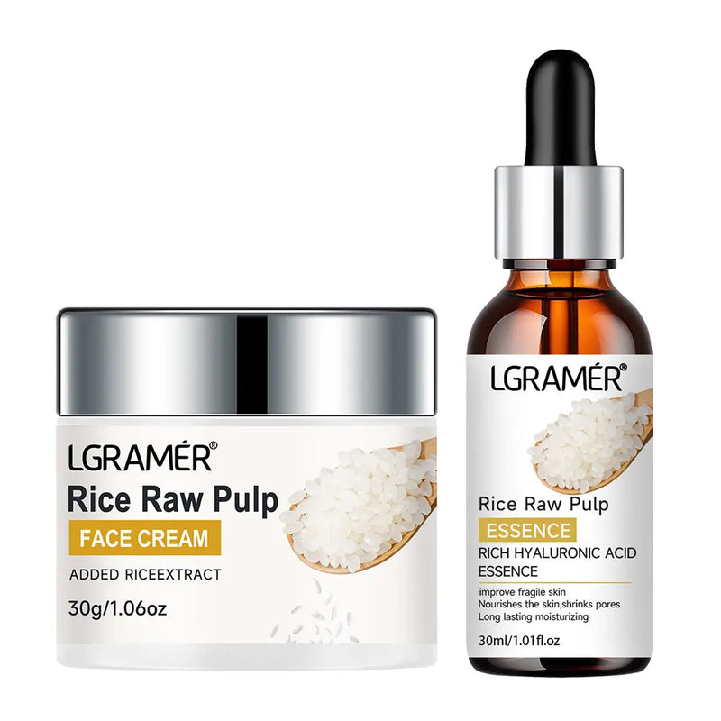 White Rice Serum Cream Combo Smooth Wrinkles Lifting Shrink Pores for Younger Healthier Skin Moisturizing Rice Raw Pulp Care Serum