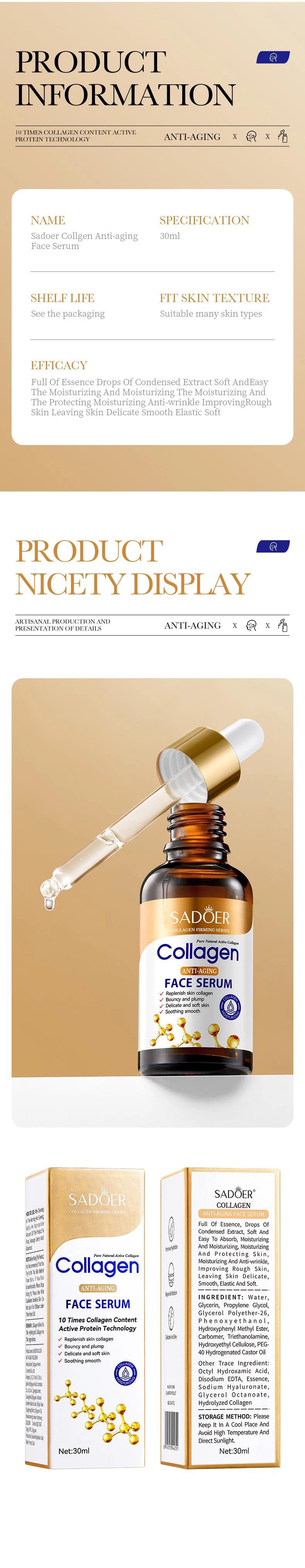 1/2/3pcs SADOER Collagen Face Serum skincare Facial Essence Liquid Anti-aging Moisturizing Nourishing Facial Serum Skin Care