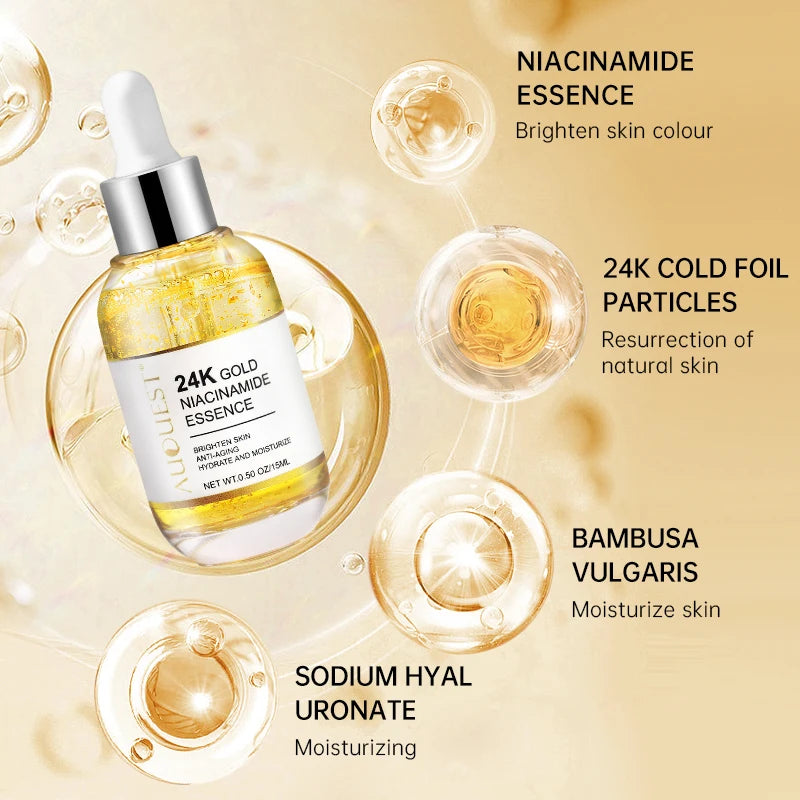 Niacinamide 24k Gold Serum Whitening Dark Spot Remover Anti Aging Hyaluronic Acid Face Serum Facial Skin Care Beauty Health