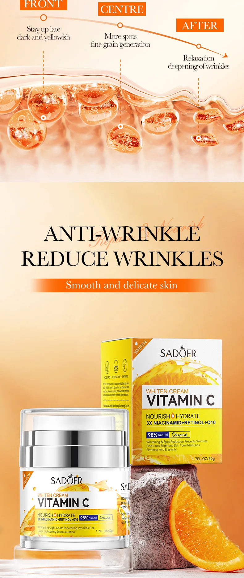 SADOER Vitamin C Collagen Face Cream Firming Moisturizing Brightening Hydrating Facial Cream Day Creams Beauty Face Skin Care