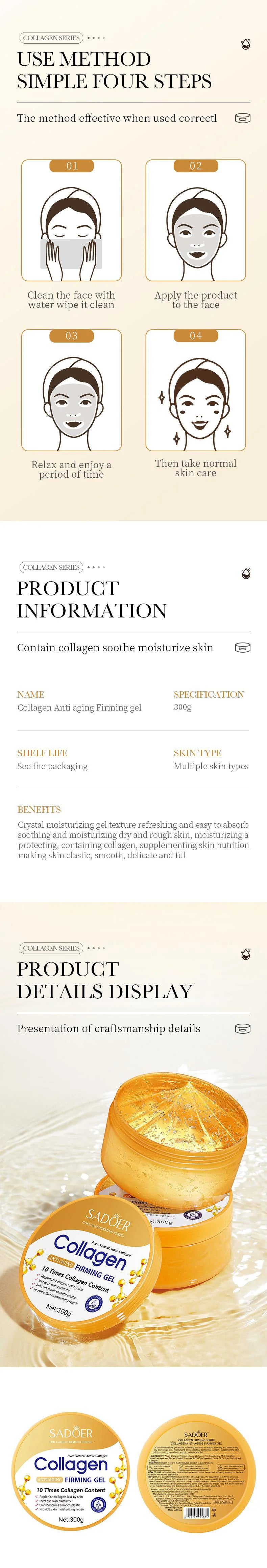 SADOER Collagen Facial Cream Face Moisturizing Gel Repair Brightening Firming Facial Creams Beauty Skin Care Products for Face