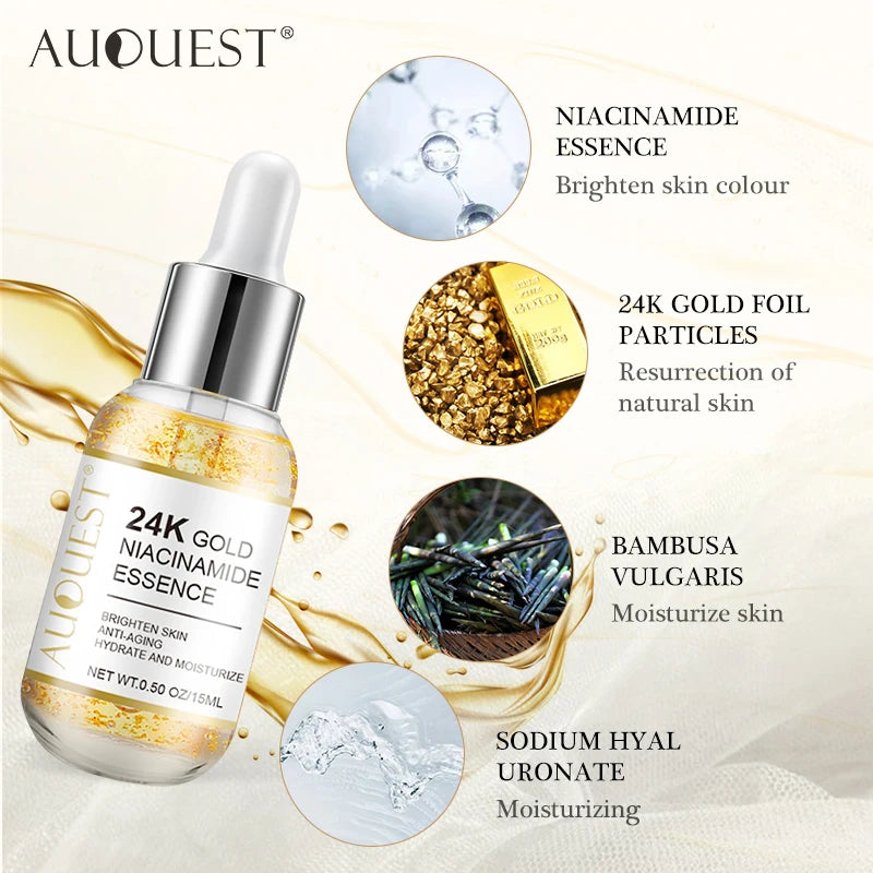 Niacinamide 24k Gold Serum Whitening Dark Spot Remover Anti Aging Hyaluronic Acid Face Serum Facial Skin Care Beauty Health