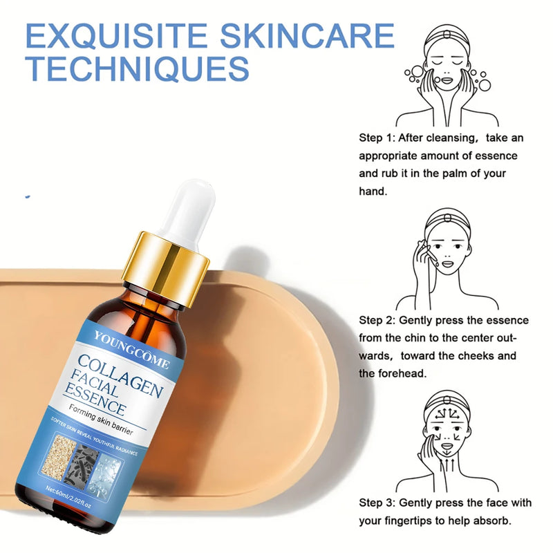 Collagen Facial Essence Fade Forehead Fine Lines Repair Dry Firm Lift Skin Nourish Improve Skin Texture Protect Skin Barrier