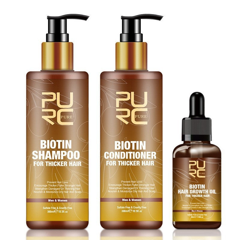 PURE Hair Care Ginger Biotin Three-piece Shampoo Conditioner Repair Dry And Frizz Essential Oil