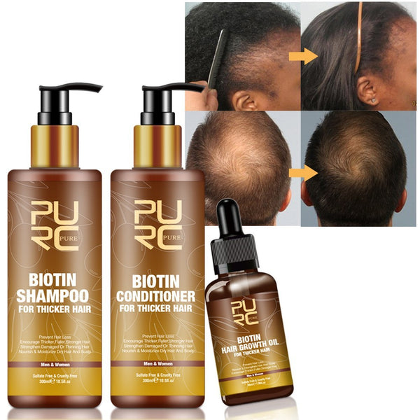 PURE Hair Care Ginger Biotin Three-piece Shampoo Conditioner Repair Dry And Frizz Essential Oil